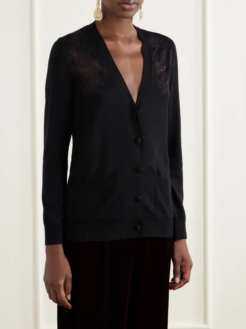 Valentino Garavani Lace-trimmed Wool Cardigan | Thumbnail 3 Valentino Garavani Lace-trimmed Wool Cardigan | Thumbnail 3
