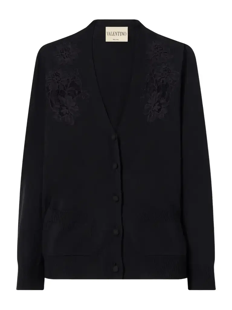Valentino Garavani Lace-trimmed Wool Cardigan