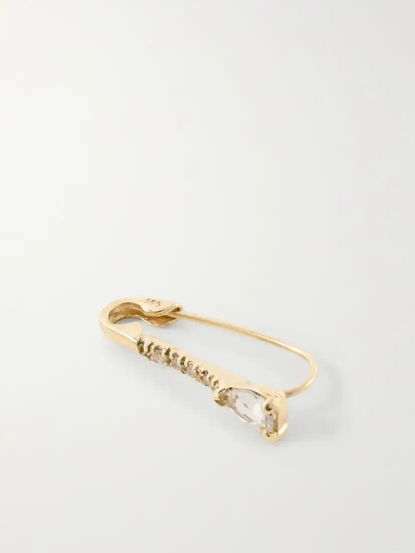 Loren Stewart Safety Pin 14-karat Gold Sapphire Earrings | Thumbnail 3