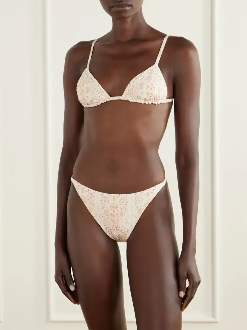 Agua by Agua Bendita Tulua Playa Bead-embellished Printed Recycled-blend Bikini Top | Thumbnail 2