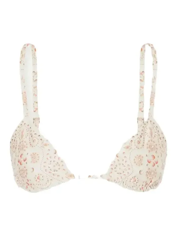 Tulua Playa Bead-embellished Printed Recycled-blend Bikini Top