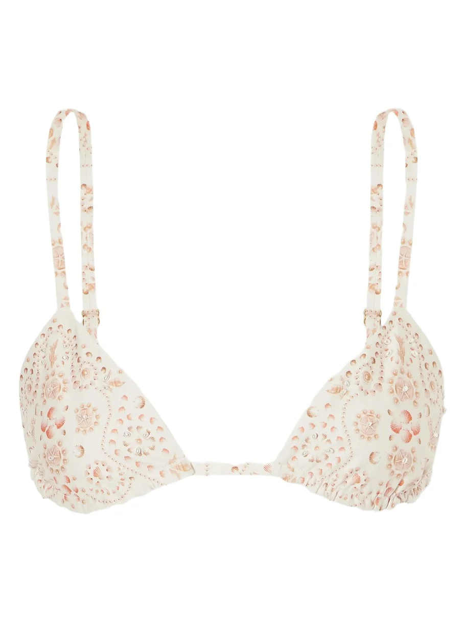 Agua by Agua Bendita Tulua Playa Bead-embellished Printed Recycled-blend Bikini Top