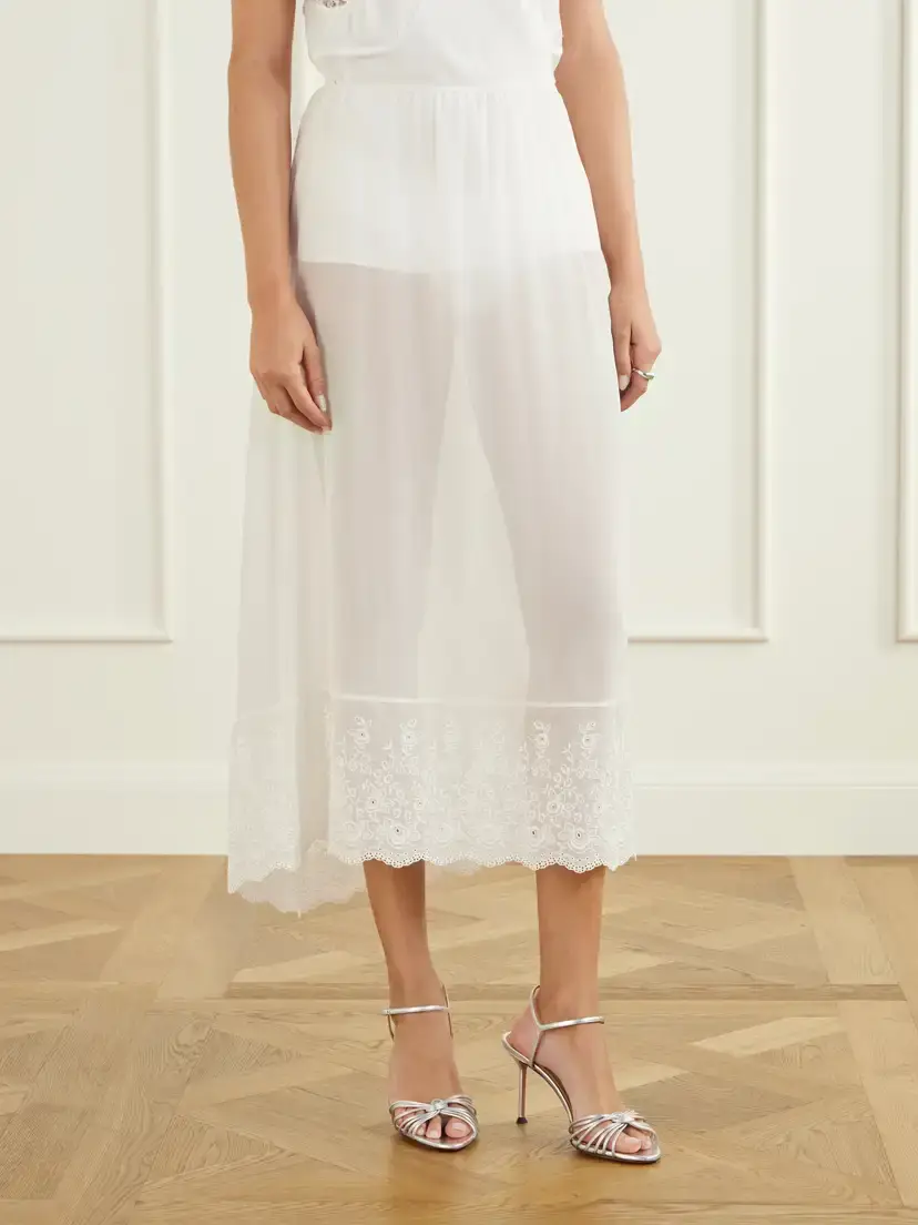 Magda Butrym Broderie Anglaise-trimmed Silk-crepe Midi-skirt | Thumbnail 3