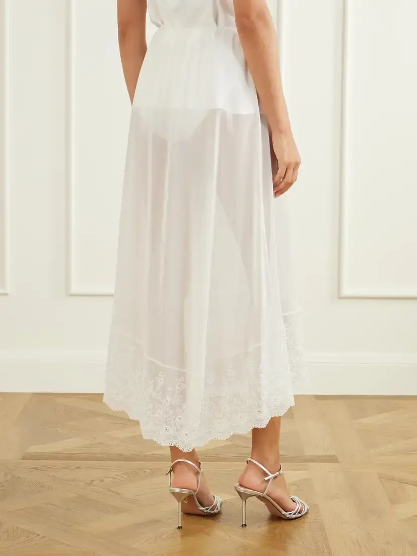 Magda Butrym Broderie Anglaise-trimmed Silk-crepe Midi-skirt | Thumbnail 4