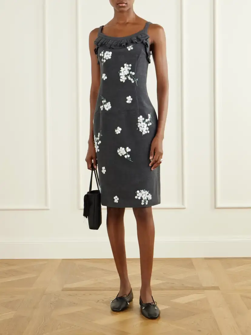SHUSHU/TONG Sequin-embellished Ruffled Wool-blend Midi Dress | Thumbnail 2