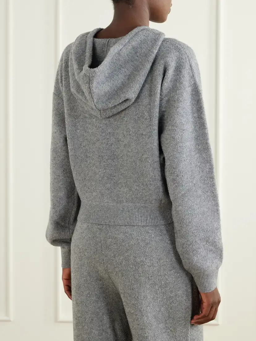 Victoria Beckham Lana Stretch Wool And Cashmere-blend Hoodie - Gray | Thumbnail 3 Victoria Beckham Lana Stretch Wool And Cashmere-blend Hoodie - Gray | Thumbnail 3