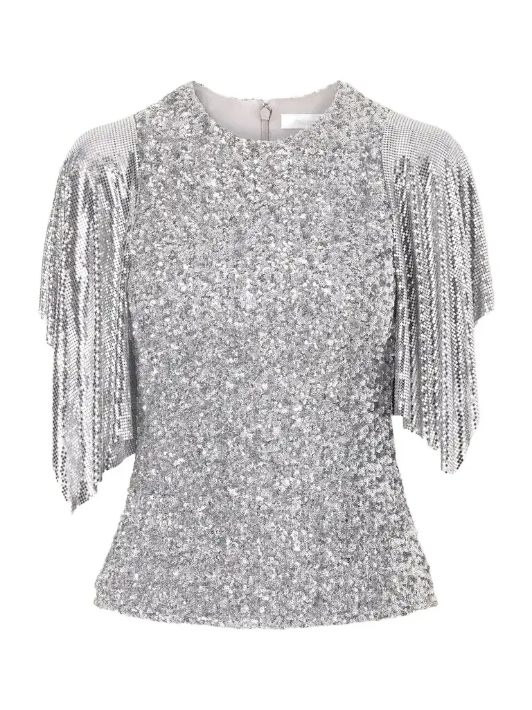 Rabanne Chainmail-trimmed Sequined Mesh Blouse | Image 1 Rabanne Chainmail-trimmed Sequined Mesh Blouse | Image 1