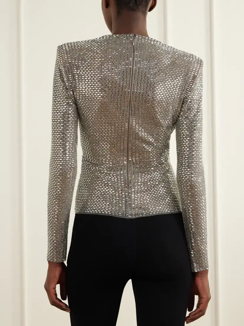 Self-Portrait Crystal-embellished Gathered Mesh Blouse | Thumbnail 3 Self-Portrait Crystal-embellished Gathered Mesh Blouse | Thumbnail 3
