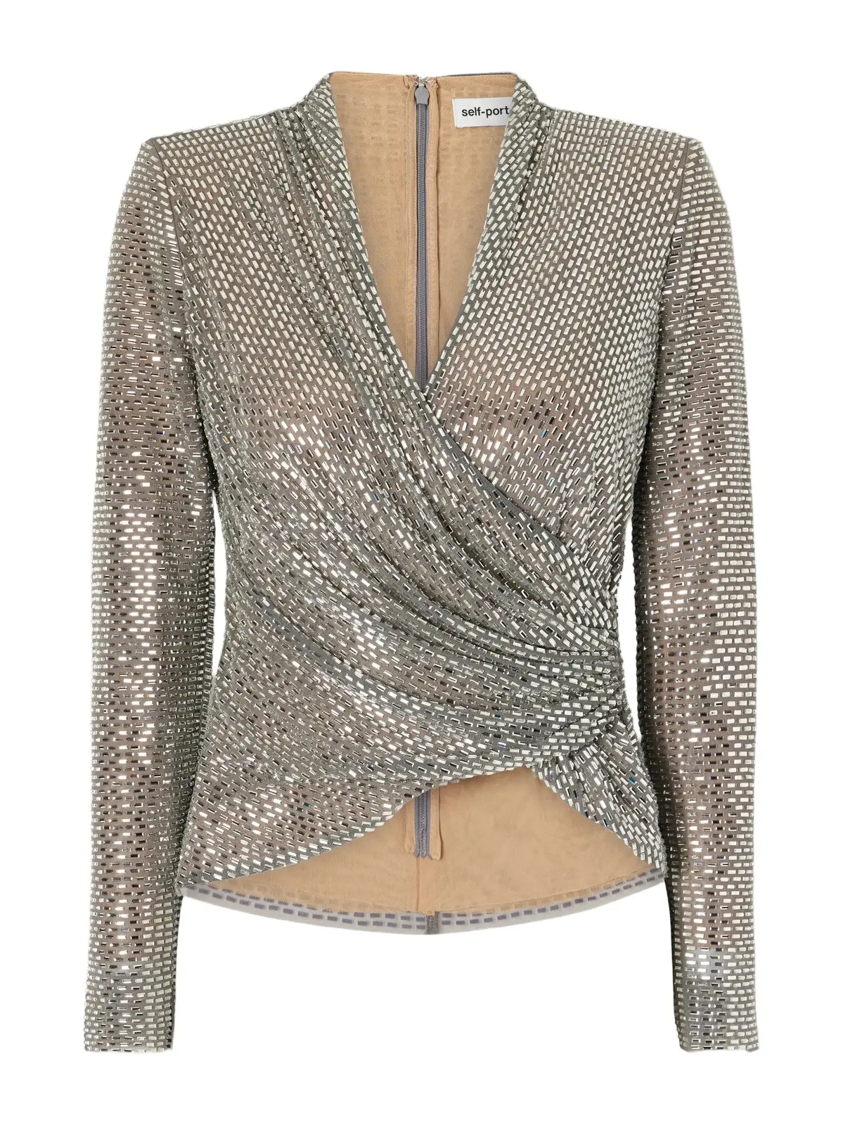 Self-Portrait Crystal-embellished Gathered Mesh Blouse