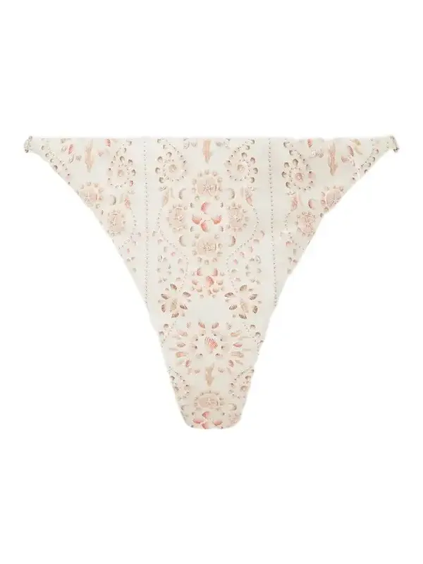 Palmira Playa Bead-embellished Printed Recycled-blend Bikini Briefs