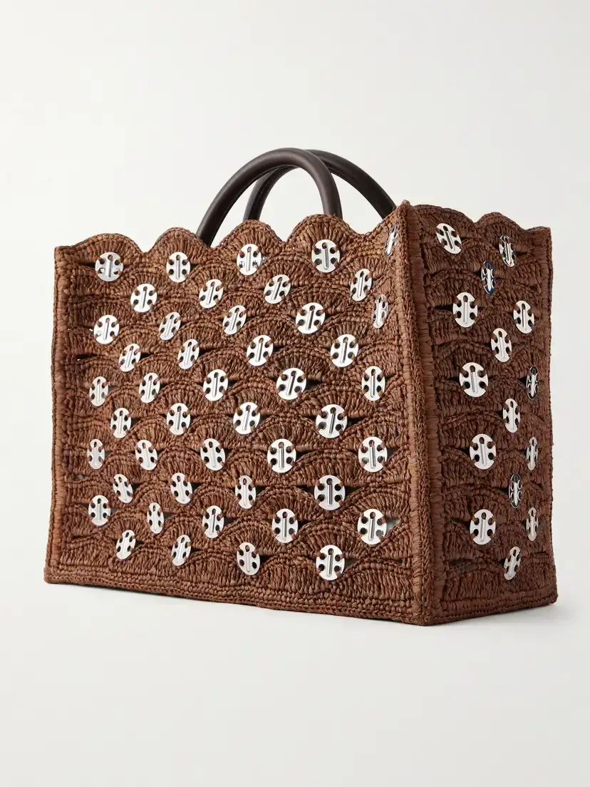 Rabanne Embellished Raffia Tote | Thumbnail 4 Rabanne Embellished Raffia Tote | Thumbnail 4