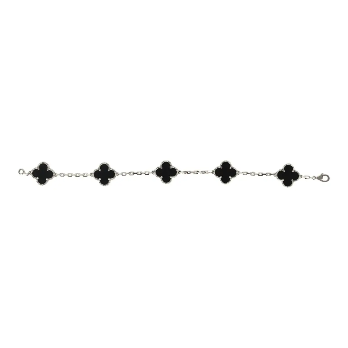 Van Cleef & Arpels Pre-owned Van Cleef & Arpels Vintage Alhambra 5 Motif Bracelet Onyx 18K White Gold | Thumbnail 2