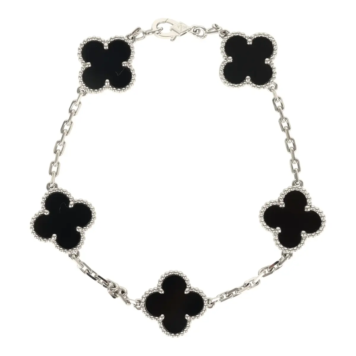 Pre-owned Van Cleef & Arpels Vintage Alhambra 5 Motif Bracelet Onyx 18K White Gold Pre-owned Van Cleef & Arpels Vintage Alhambra 5 Motif Bracelet Onyx 18K White Gold