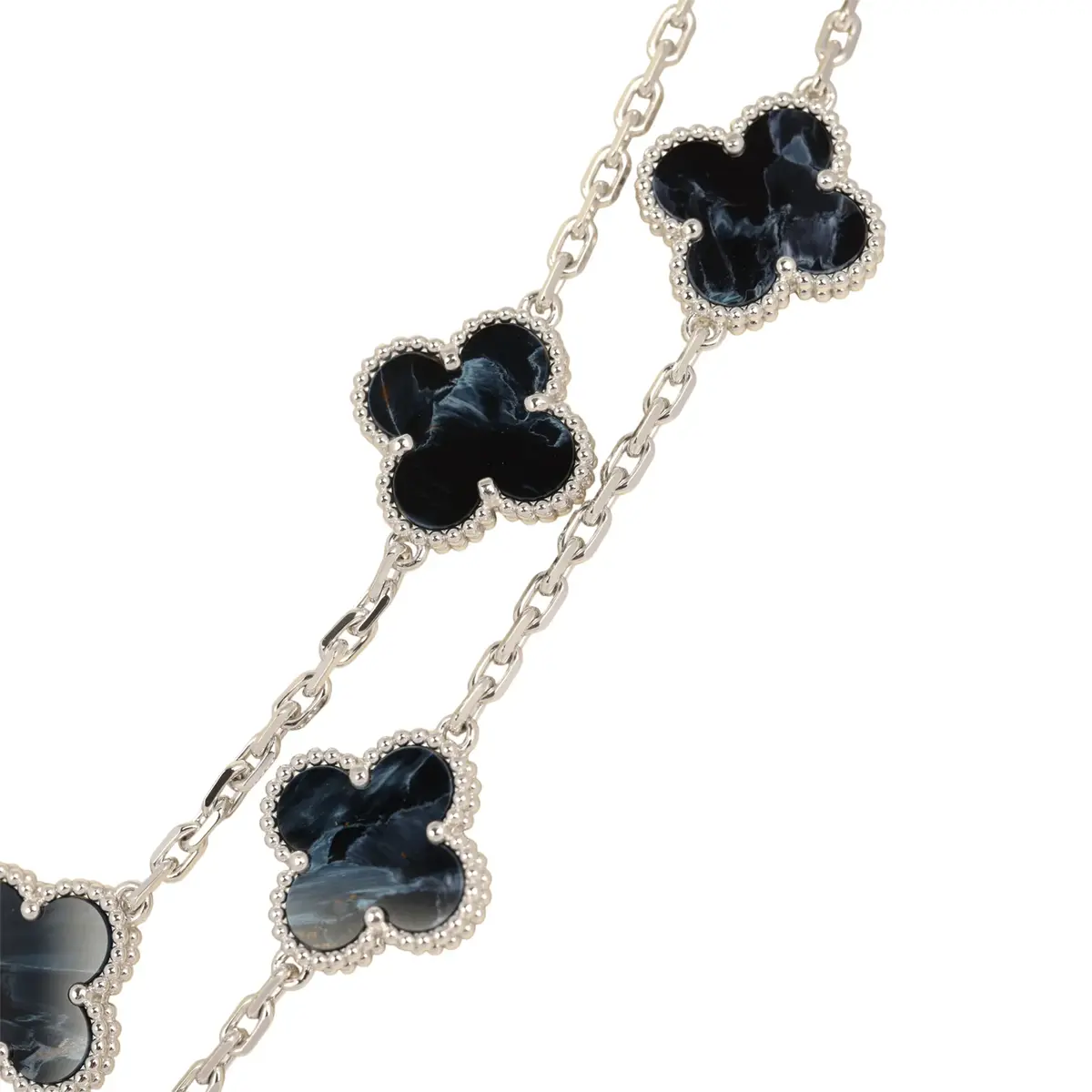 Van Cleef & Arpels Van Cleef & Arpels Vintage Alhambra 20 Motif Long Necklace Pietersite 18K White Gold | Thumbnail 4 Van Cleef & Arpels Van Cleef & Arpels Vintage Alhambra 20 Motif Long Necklace Pietersite 18K White Gold | Thumbnail 4