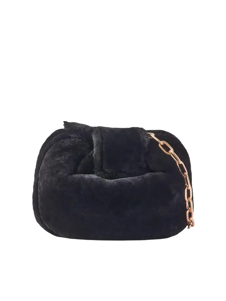 Soft Demi Clutch In Black Shearling Soft Demi Clutch In Black Shearling