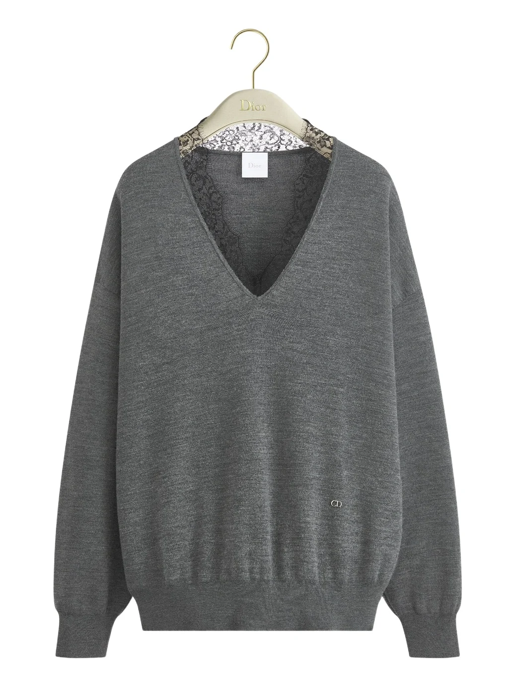 Gray Virgin Wool-Blend Knit with Black Lace Gray Virgin Wool-Blend Knit with Black Lace