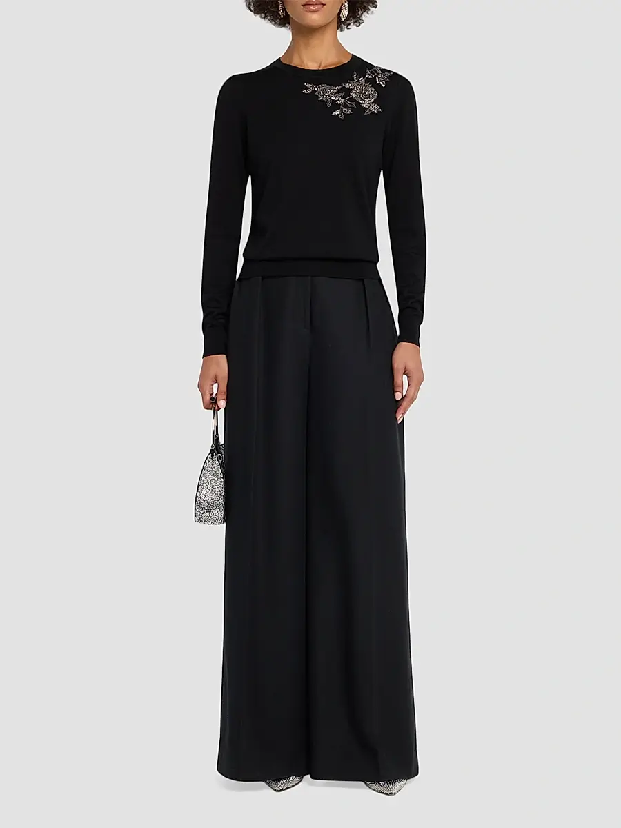 Carolina Herrera Women's Embellished Silk-Cotton Crewneck Sweater | Thumbnail 2