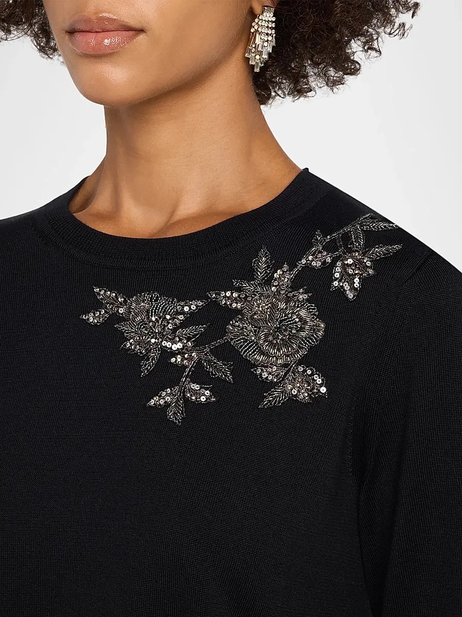 Carolina Herrera Women's Embellished Silk-Cotton Crewneck Sweater | Thumbnail 5