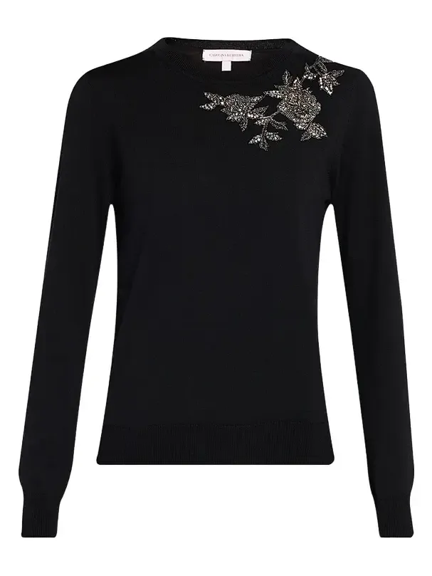 Women's Embellished Silk-Cotton Crewneck Sweater