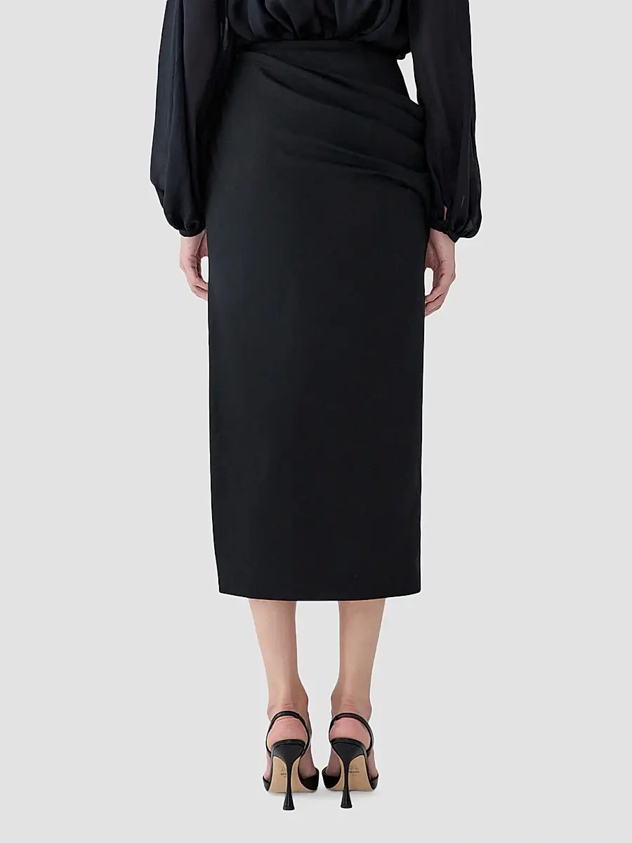Carolina Herrera Women's Draped 3D-Rose Virgin Wool-Blend Midi Skirt | Thumbnail 3 Carolina Herrera Women's Draped 3D-Rose Virgin Wool-Blend Midi Skirt | Thumbnail 3