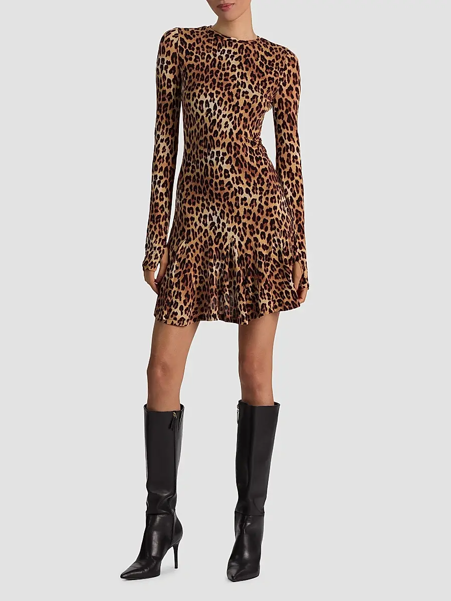 Alice + Olivia Women's Wendy Leopard Godet Mini Dress | Thumbnail 2 Alice + Olivia Women's Wendy Leopard Godet Mini Dress | Thumbnail 2