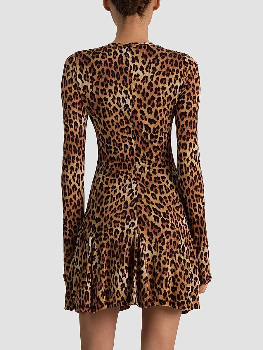 Alice + Olivia Women's Wendy Leopard Godet Mini Dress | Thumbnail 3 Alice + Olivia Women's Wendy Leopard Godet Mini Dress | Thumbnail 3