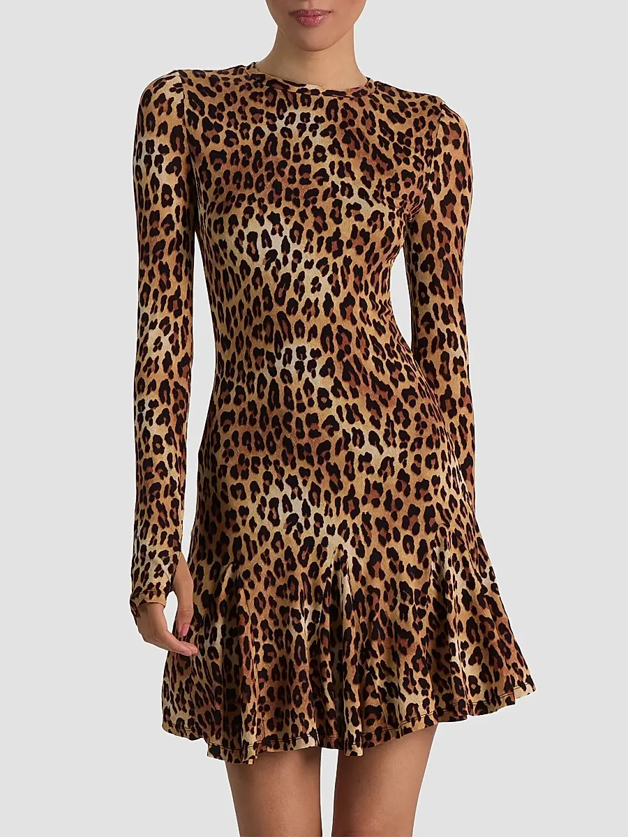Alice + Olivia Women's Wendy Leopard Godet Mini Dress | Thumbnail 4 Alice + Olivia Women's Wendy Leopard Godet Mini Dress | Thumbnail 4
