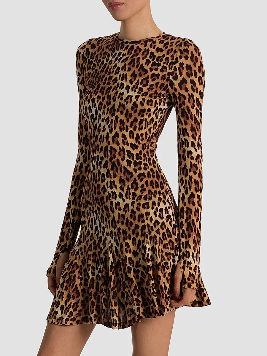 Alice + Olivia Women's Wendy Leopard Godet Mini Dress | Thumbnail 6 Alice + Olivia Women's Wendy Leopard Godet Mini Dress | Thumbnail 6