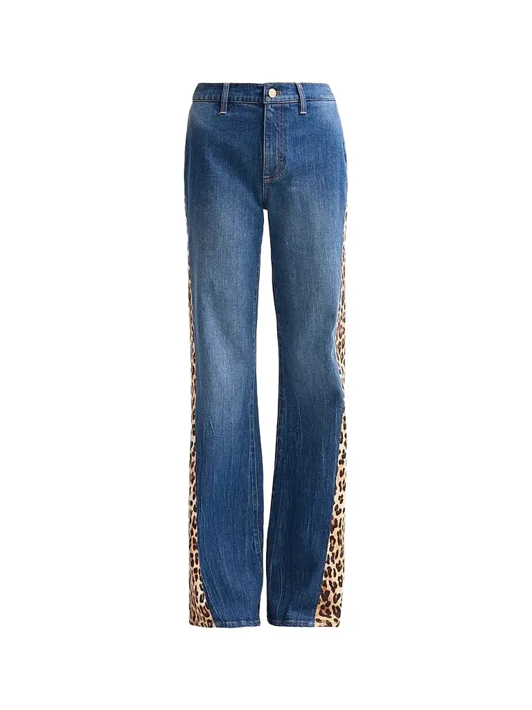 Alice + Olivia Women's Leopard Godet Wide-Leg Flare Jeans - Georgetta Vintage Blue | Image 1 Alice + Olivia Women's Leopard Godet Wide-Leg Flare Jeans - Georgetta Vintage Blue | Image 1