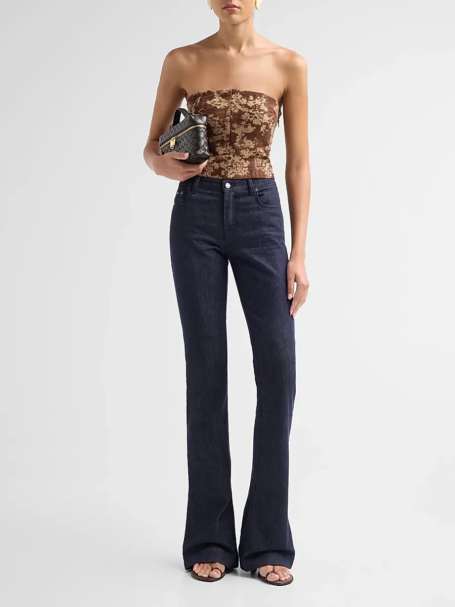 L'Agence Women's Paulette Floral-Jacquard Lace-Up Strapless Top | Thumbnail 2