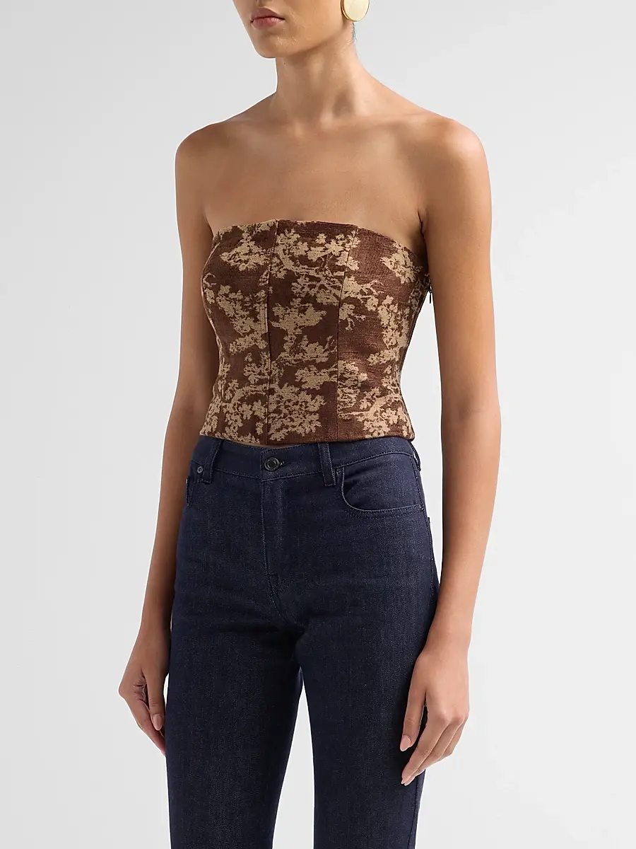 L'Agence Women's Paulette Floral-Jacquard Lace-Up Strapless Top | Thumbnail 4