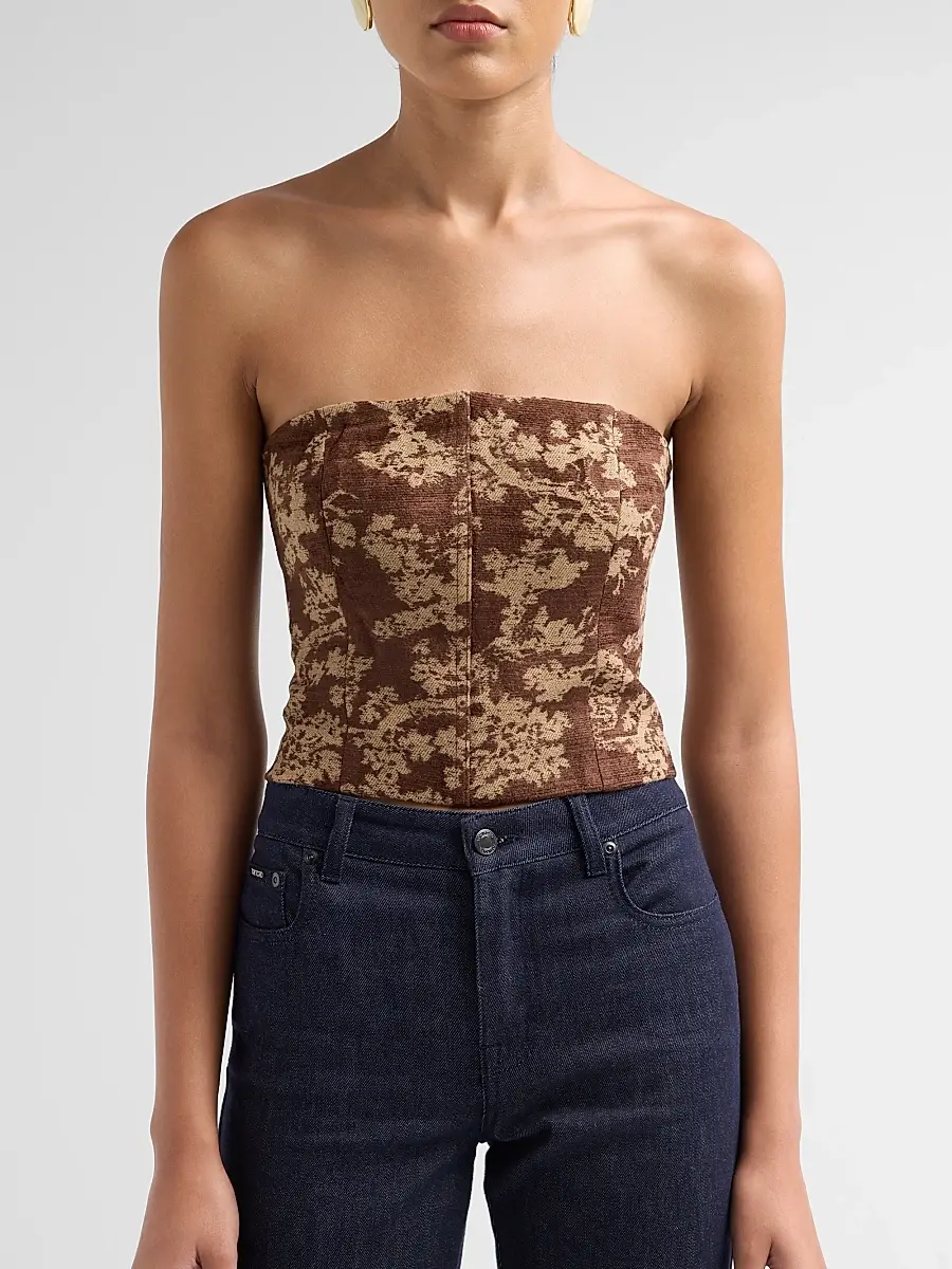 L'Agence Women's Paulette Floral-Jacquard Lace-Up Strapless Top | Thumbnail 5