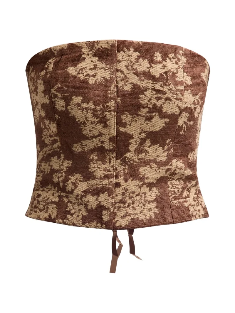 L'Agence Women's Paulette Floral-Jacquard Lace-Up Strapless Top