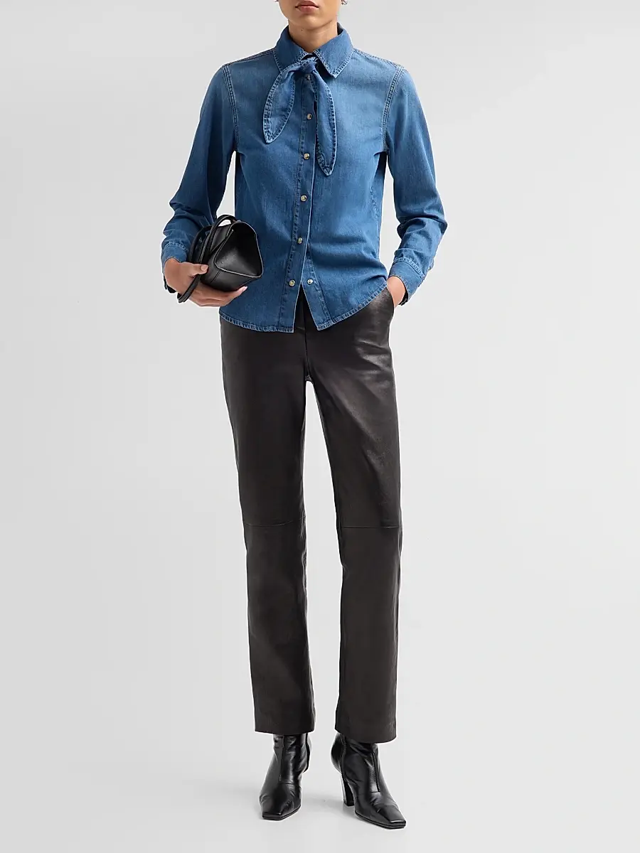 Frame Women's The Clementine Cotton-Blend Denim Tieneck Shirt | Thumbnail 2 Frame Women's The Clementine Cotton-Blend Denim Tieneck Shirt | Thumbnail 2