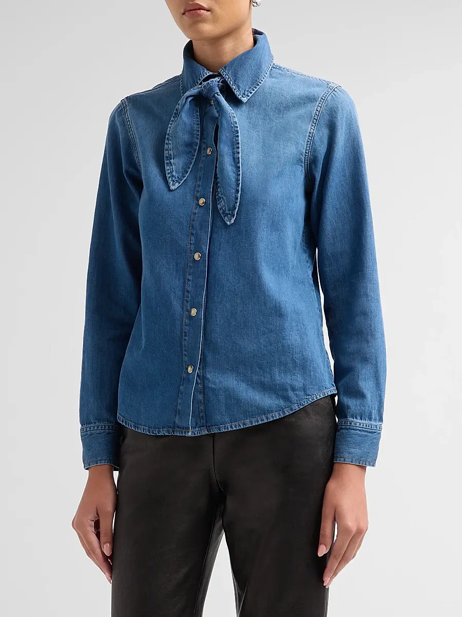 Frame Women's The Clementine Cotton-Blend Denim Tieneck Shirt | Thumbnail 4 Frame Women's The Clementine Cotton-Blend Denim Tieneck Shirt | Thumbnail 4
