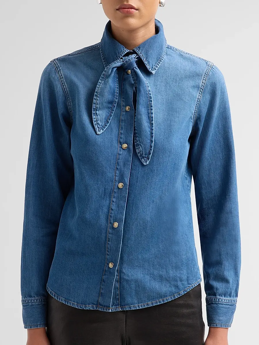 Frame Women's The Clementine Cotton-Blend Denim Tieneck Shirt | Thumbnail 5 Frame Women's The Clementine Cotton-Blend Denim Tieneck Shirt | Thumbnail 5
