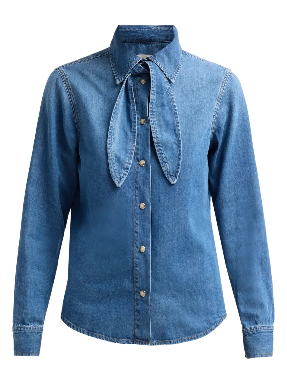 Frame Women's The Clementine Cotton-Blend Denim Tieneck Shirt