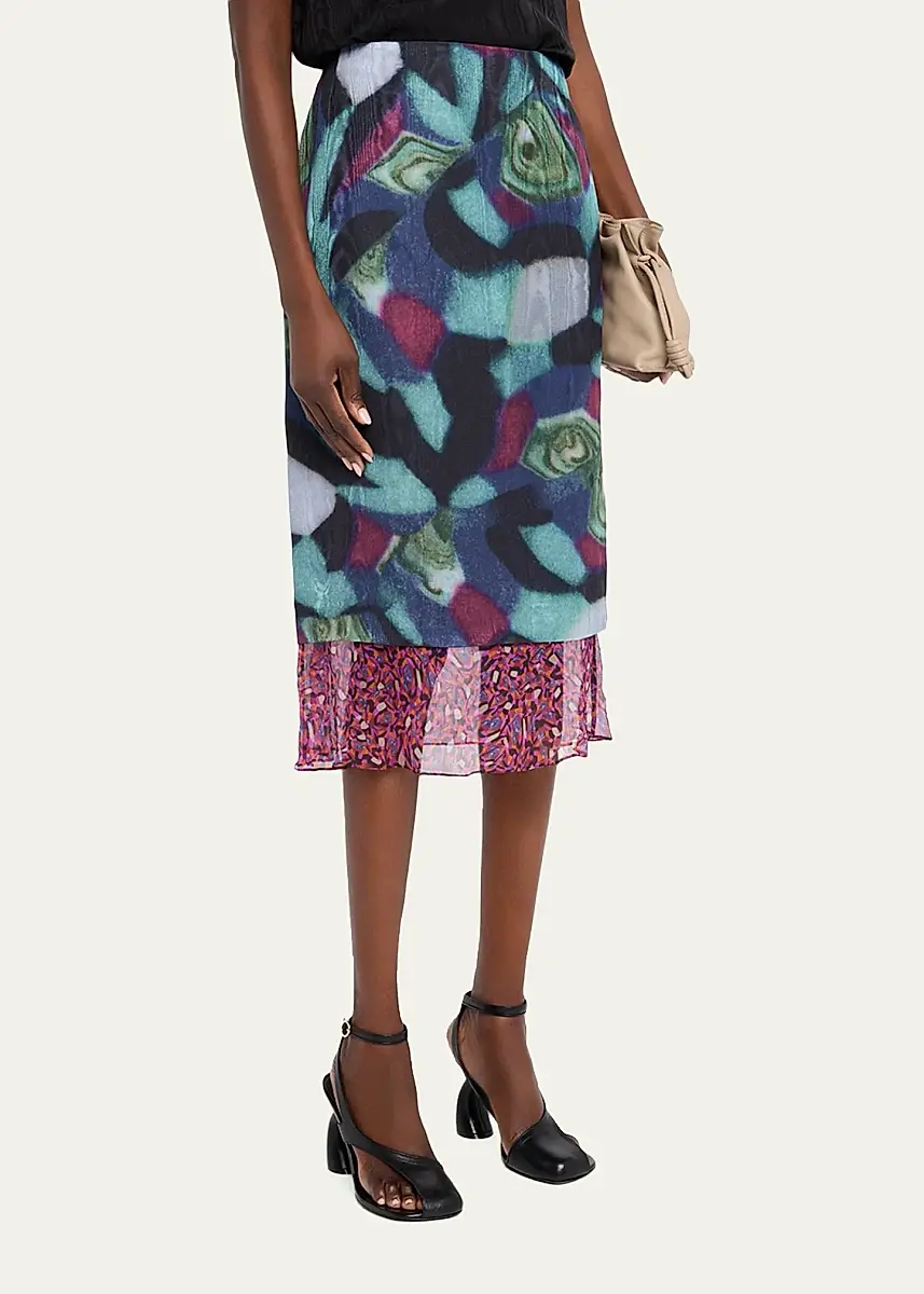 Dries Van Noten Women's Sorai Silk-Blend Midi Skirt | Thumbnail 4