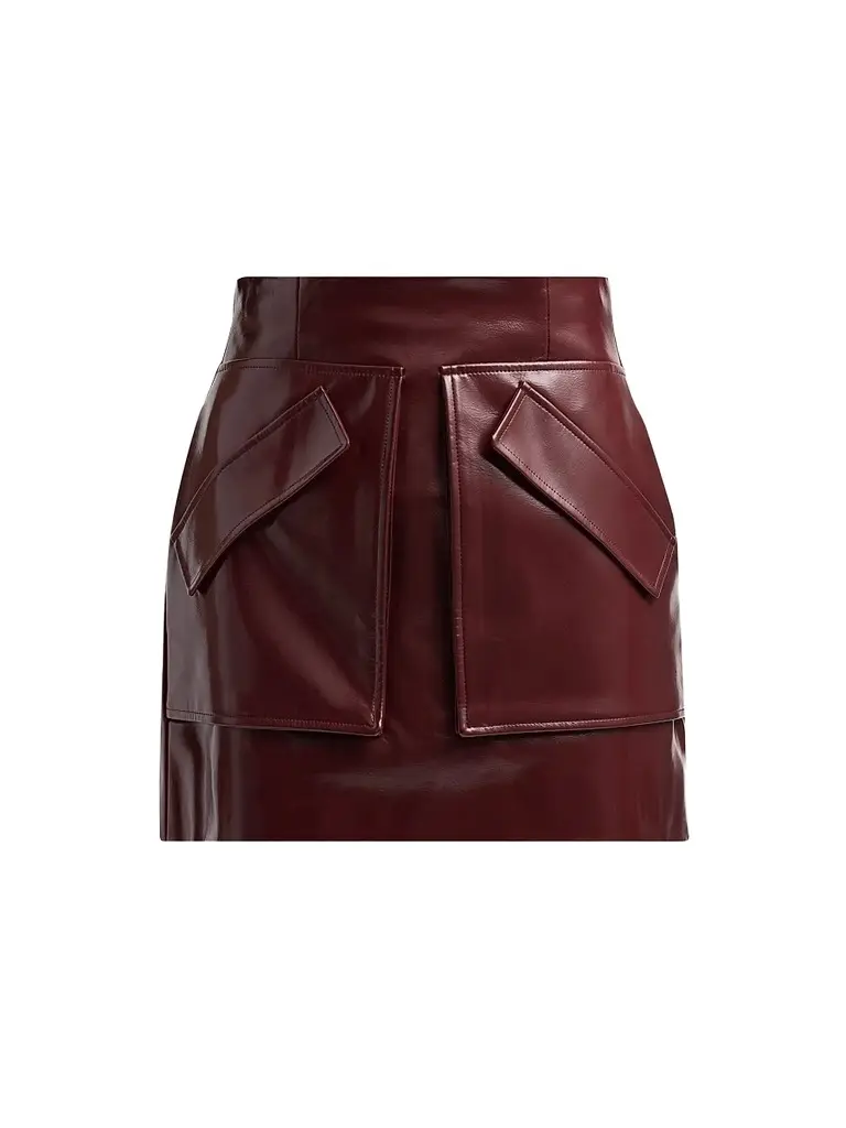 Aknvas Women's Cherry Faux Leather Mini Skirt - Burgundy | Image 1 Aknvas Women's Cherry Faux Leather Mini Skirt - Burgundy | Image 1