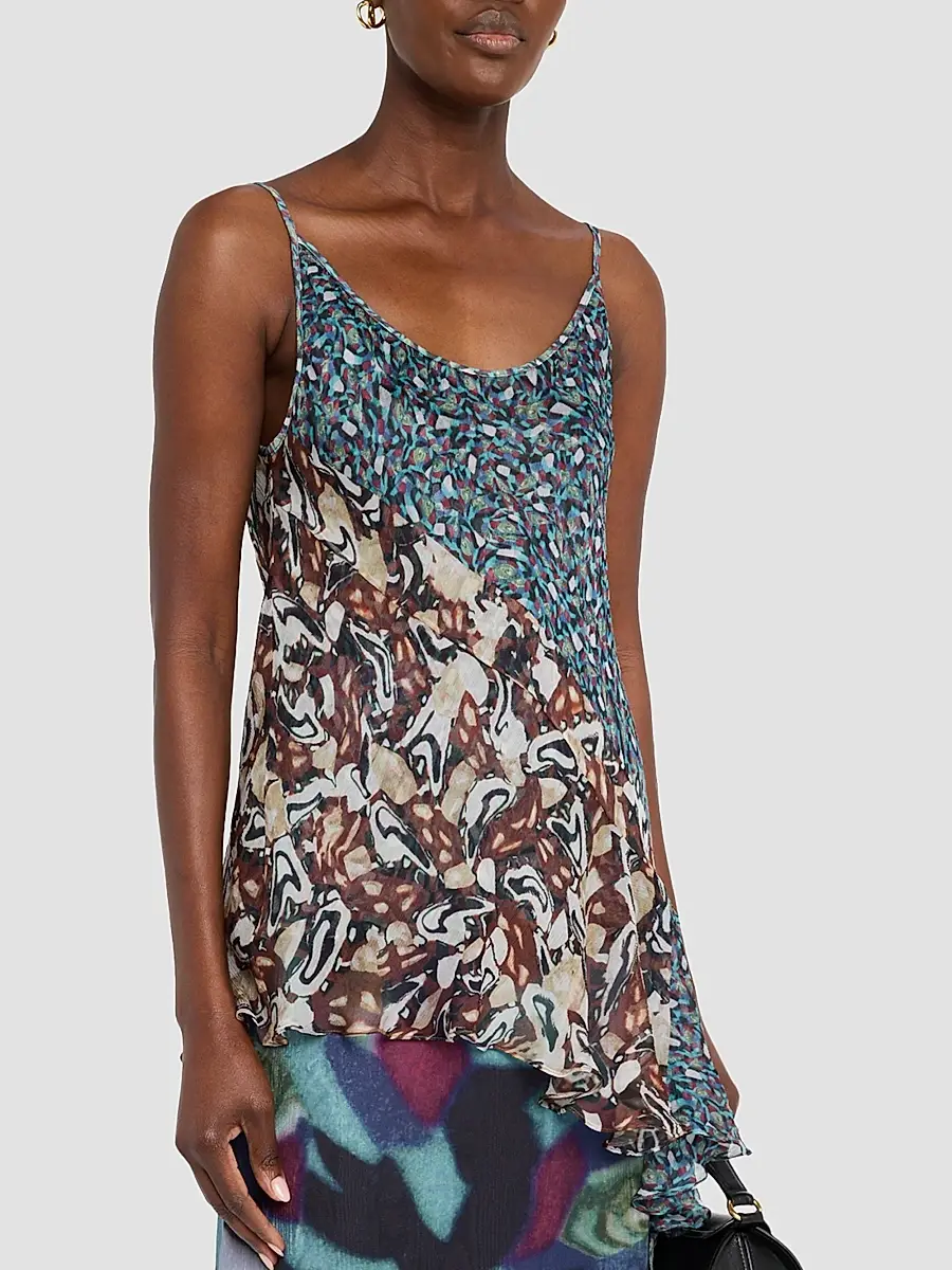 Dries Van Noten Women's Crisanna Printed Silk Asymmetric Top | Thumbnail 4