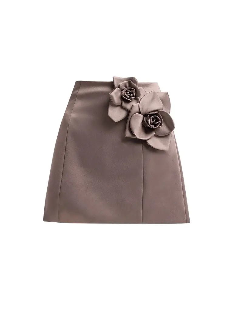 Aknvas Women's Liva Satin Flower Mini Skirt - Steel Grey | Image 1 Aknvas Women's Liva Satin Flower Mini Skirt - Steel Grey | Image 1