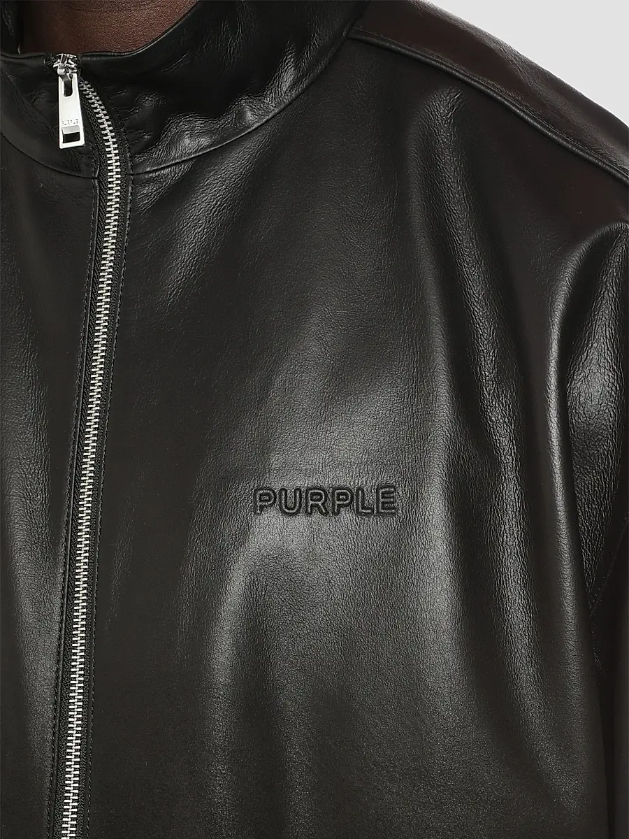 Purple Brand Men's Leather Track Jacket | Thumbnail 3 Purple Brand Men's Leather Track Jacket | Thumbnail 3