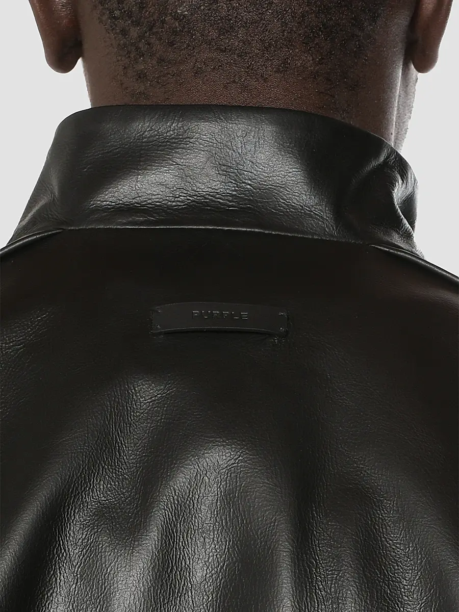Purple Brand Men's Leather Track Jacket | Thumbnail 4 Purple Brand Men's Leather Track Jacket | Thumbnail 4