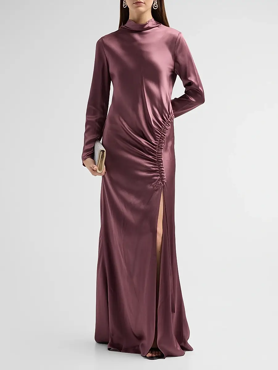 Lapointe Women's Satin Ruched A-Line Tab Gown | Thumbnail 2 Lapointe Women's Satin Ruched A-Line Tab Gown | Thumbnail 2