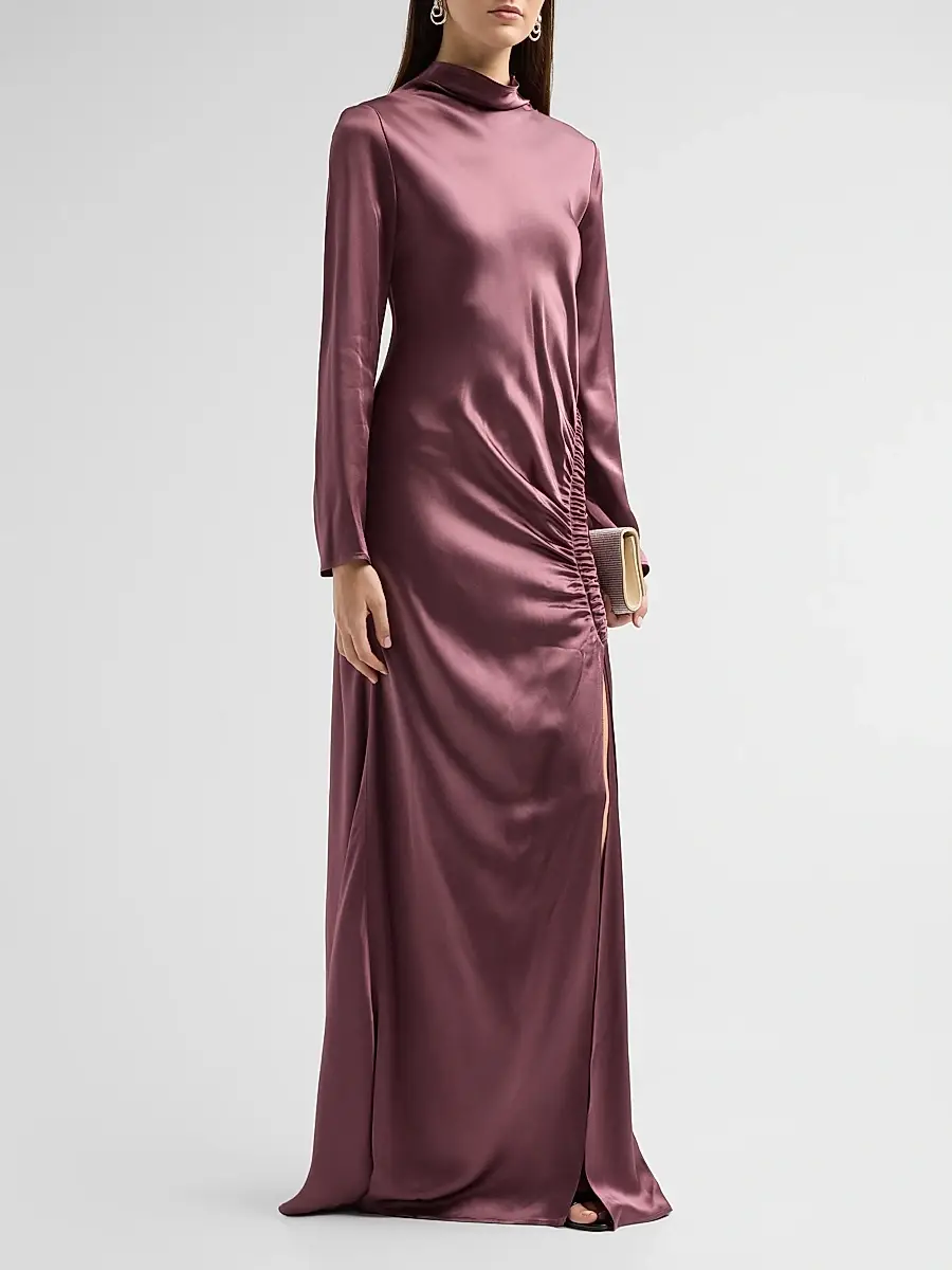 Lapointe Women's Satin Ruched A-Line Tab Gown | Thumbnail 4 Lapointe Women's Satin Ruched A-Line Tab Gown | Thumbnail 4