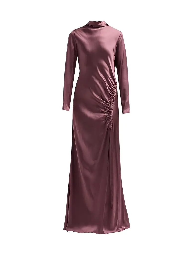 Lapointe Women's Satin Ruched A-Line Tab Gown