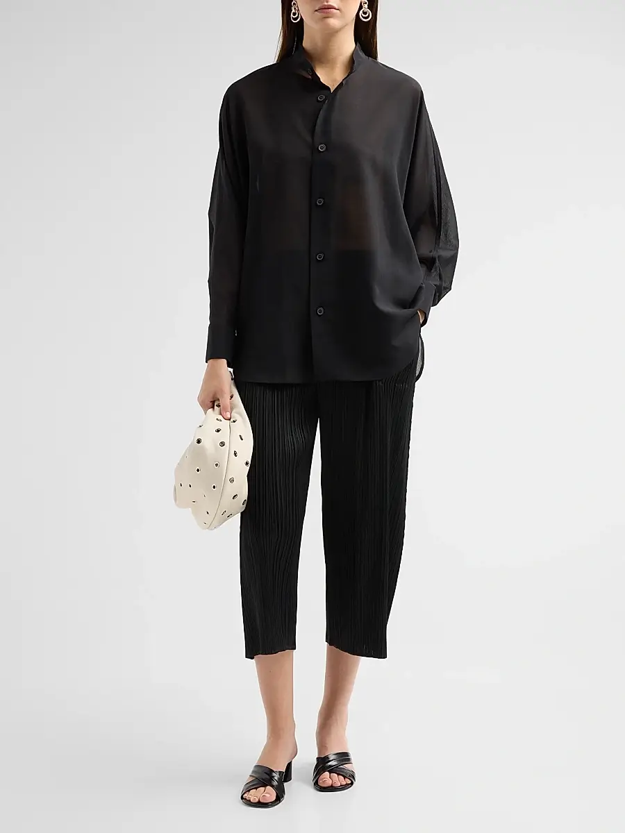 Issey Miyake Women's Band Collar Wool-Blend Shirt | Thumbnail 2