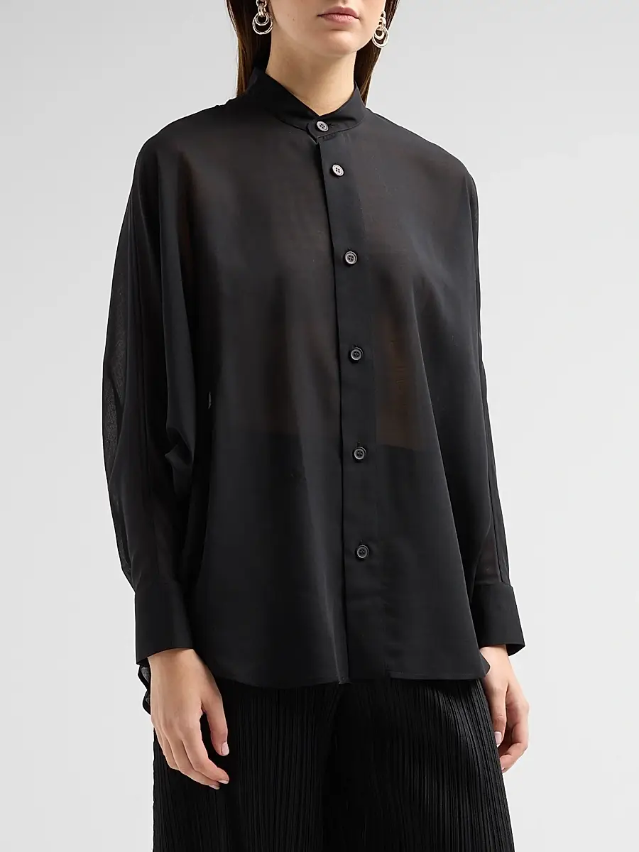 Issey Miyake Women's Band Collar Wool-Blend Shirt | Thumbnail 4