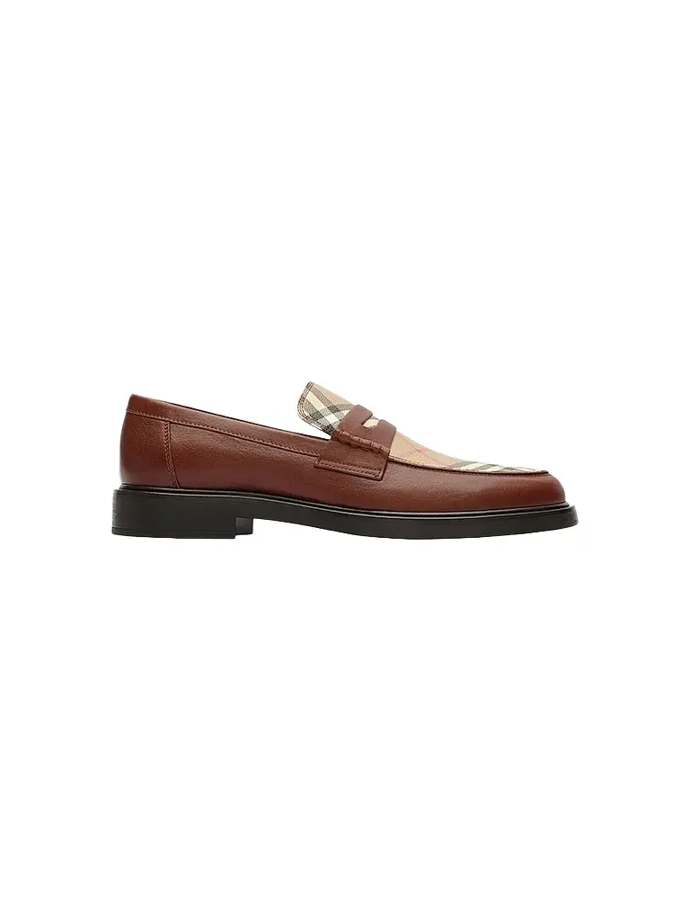 Burberry Men's Pembroke Checked Leather Loafers - Tabacco Beige | Image 1 Burberry Men's Pembroke Checked Leather Loafers - Tabacco Beige | Image 1