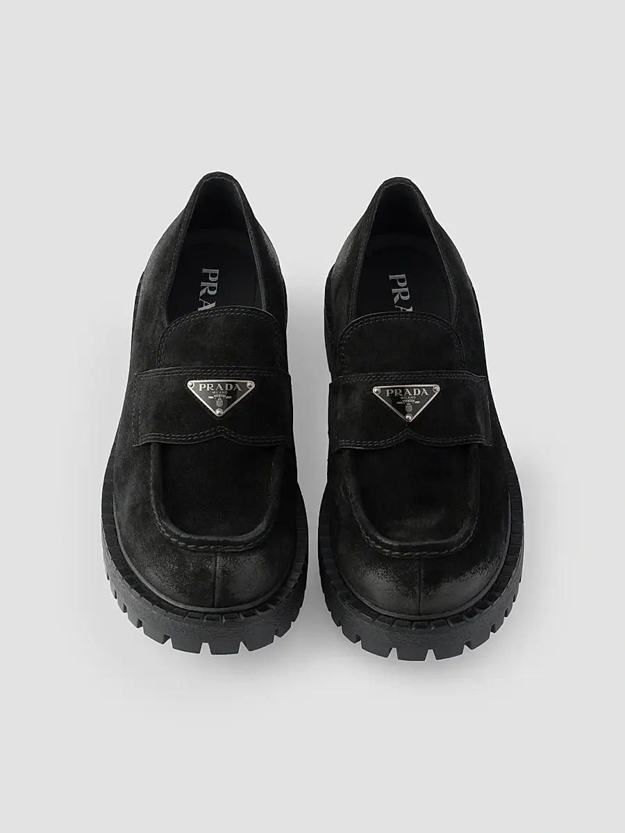 Prada Men's Aged Suede Loafers | Thumbnail 2